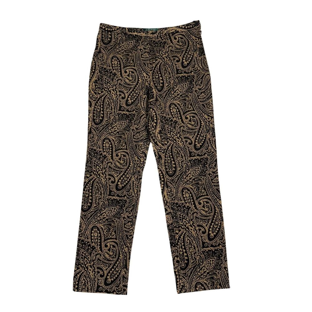 Lauren Ralph Lauren Paisley Ankle Traditional Black Tan Timeless Pants Size 6P